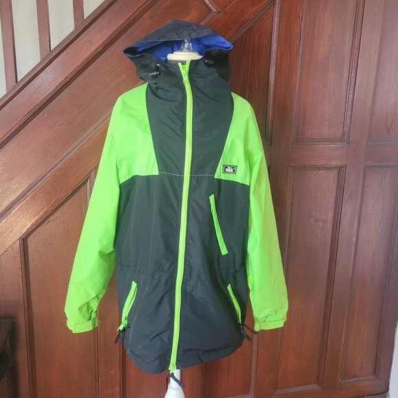 Vintage Woolrich Mens Windbreaker Jacket Green/Black Hooded Zip-Up Adjustable  M - Picture 1 of 9